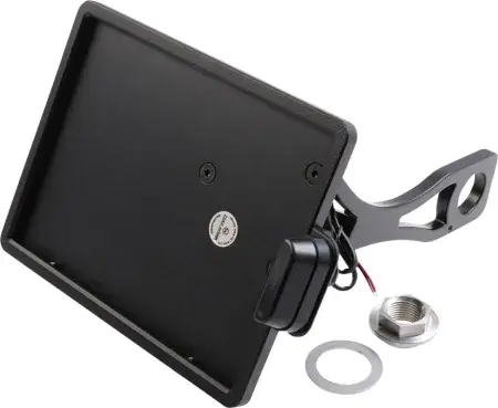 Genuine Cult Werk Side Mount License Plate Holder With Slide In Frame Austria 210mm X 170mm Black Powder Coated For Harley Davidson 2015-2017 Dyna Models (HD-DYN014-A-F)