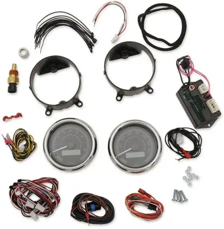 Get Yours Dakota Digital Two-Gauge Kit MVX-8K Series in Black/Gray Background With Chrome Bezel Finish For 1996-2003 FLT/FLHT/FLHR Models (MVX-8200-KG-C)